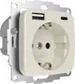 Produktbild: 2USB 2U-449382 Schutzkontakt-Steckdose erhöhter Berührungsschutz, mit USB-Ladeausgang IP20 Cremeweiß (glänzend)