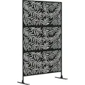 Produktbild: Outsunny Raumteiler 3-teilig 122 X 198 Cm Sichtschutz Mit Ständer Mit Weidenblattmuster Trennwand Raumtrenner Für Garten, Terrasse, Stahl, Schwarz
