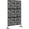 Produktbild: Outsunny Raumteiler 3-teilig 122 X 198 Cm Sichtschutz Mit Ständer Mit Weidenblattmuster Trennwand Raumtrenner Für Garten, Terrasse, Stahl, Schwarz