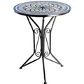 Produktbild: Kobolo Gartentisch Mediterran mit Platte in Mosaikoptik Weiß Blau Höhe 68 cm Durchmesser 55 cm