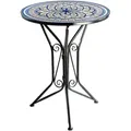 Produktbild: Kobolo Gartentisch mit Platte Höhe 68 cm Durchmesser 55 cm - Mediterran in Mosaikoptik rund Metall klappbar Gartenmöbel Terrassentisch Balkonmöbel - Blau