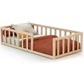 Produktbild: WEBABY - Bodenbett babybett Holz 70 x 140 cm Buche Natur roh | Mit Barrieren | Gitterbett | Kinderbett | Lattenrost inklusive | Schlafkomfort | Aut... - Naturbelassen
