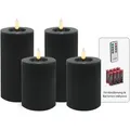Produktbild: Candela Lights LED Kerzen 4er Set Winter schwarz glatt Echtwachs inklusive Fernbedienung und 8 Batterien Timer Funktion & mehrstufig dimmbar flammenlos Echtwachskerzen Stumpenkerzen