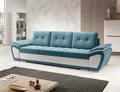 Produktbild: Sofa mit Schlaffunktion und Bettkasten - Ecksofa fur 3 Personen aus Velours - ENZO - Bequem Schlafsofa - Elegant Couch - Modern Couch 263x91x92 cm - Türkis-Weiß - MODERNO
