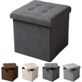 Produktbild: Sitzhocker Mit Stauraum Sitzwürfel Sitzbank Faltbar Truhen Aufbewahrungsbox, Deckel Abnehmbar, Gepolsterte Sitzfläche Aus Leinen, 37,5x37,5x38cm(lxbxh), Dunkelgrau - Woltu