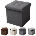 Produktbild: Sitzhocker Sitzwürfel Aufbewahrungsbox faltbar Leinen MDF SH06dgr-1 Dunkelgrau