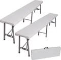 Produktbild: 2x Bierzeltbank für 4 Personen Kunststoff weiß 180 cm klappbar Klappbank Partybank