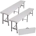 Produktbild: 2x Bierzeltbank Klappbank Partybank für 4 Personen Kunstoff weiß 180 cm klappbar