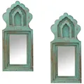 Produktbild: 2er Set Wandspiegel Mukana Türkis H 22cm × B 10cm × T 3cm - Boho