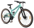 Produktbild: BIKESTAR Fully Mountainbike Shimano 21 Gang Schaltung, Scheibenbremse 26 Zoll Reifen | 15 Zoll Rahmen MTB Vollgefedert | Mint