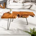 Produktbild: Massiver Couchtisch WILD 100cm Teakholz Massivholz Baumscheibe Wohnzimmertisch