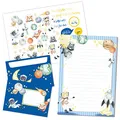 Produktbild: Papierdrachen Briefblock Set - 50 bunt bedruckte Briefbögen - Briefpapier mit Stickerbogen - 20 bedruckte Umschläge - Geschenkidee für Kinder - Astronauten