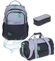 Produktbild: Elephant 3 Teile Set Schulrucksack Jungen Mädchen Signature Hero 2 Schultasche Laptopfach Rucksack + Sporttasche + Mäppchen Box (Color Block Grau Grün 13047)