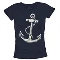 Produktbild: MAKAYA T-Shirt Frauen Anker Motiv Damen Segel Top Print Aufdruck Retro Vintage Logo blau L