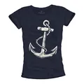 Produktbild: Ausgefallenes Damen T-Shirt mit Anker Aufdruck - Farbe dunkelblau Größe L