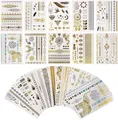 Produktbild: PROACC Metallic Temporäres Tattoo – 16 Blätter Musik Festival Flash Gold Temporäre Tattoos für Frauen, 300 Designs Wasserdichter goldener Tattoo-Aufkleber für den Körper von Mädchen