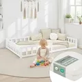 Produktbild: Homestyle4u Kinderbett 120x200 mit Rausfallschutz Weiß 120x200 Bodenbett Montessori Bett Lattenrost Matratze mit ® Standard 100 - Weiß
