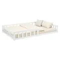 Produktbild: Homestyle4u Bodenbett 120x200 Weiß Montessori Kinder Holzbett Kinderbett mit Rausfallschutz Matratze Lattenrost