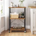 Produktbild: VASAGLE Küchenwagen mit 3 Ebenen, 6 Haken, 40 x 60 x 89 cm, Vintagebraun