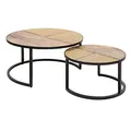 Produktbild: invicta INTERIOR Industrial Couchtisch 2er Set Vienna Lounge 70cm rund Mangoholz mit Wienergeflecht Wohnzimmertisch Tische Satztische