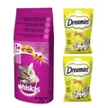 Produktbild: 14 kg WHISKAS Adult Thunfisch und Gemüse + 2x60g Dreamies Snacks Käse GRATIS