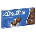 Produktbild: Schogetten Edel-Alpenvollmilch 100g Schokoladentafel, praktisch einzeln portioniert. Ein Genuss. Stück für Stück.