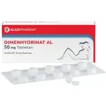 Produktbild: Dimenhydrinat AL 50 mg Tabletten bei Übelkeit und Erbrechen
