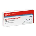 Produktbild: Dimenhydrinat AL 50 mg Tabletten bei Übelkeit und Erbrechen und Schwindel