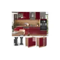 Produktbild: Vicco Spülenunterschrank Küchenschrank Küchenmöbel Fame-Line Eiche Rot Bordeaux modern 80 cm Küche Einbauküche Drehtür Siphonausschnitt Blende Küchenzeile Hochglanz