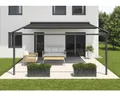 Produktbild: SOLUNA Pergola mit Stoffdach 3,5x4 Stoff Dessin 8446 Gestell RAL 7016 anthrazitgrau Antrieb Links inkl. Motor, Wandschal