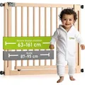 Produktbild: BOMI® Kinderschutzgitter Miko ohne Bohren 63-161 cm | 90° Feststellfunktion | Türschutzgitter aus Buche (Holz) | Türgitter Baby Schwarz - Braun