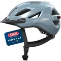 Produktbild: ABUS Stadthelm Urban-I 4.0 - Fahrradhelm mit aufladbarem Rücklicht, 2 Leuchtmodi, Schirm, Zopf-Öffnung und magnetischem Verschluss - für Jugendliche, Frauen und Männer - Größe L, blau