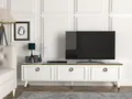 Produktbild: TV Lowboard Cornelia Weiß, TV Tisch mit 2 Türfächern, Sideboard Holzoptik mit vergoldeten Verzierungen, Wohnwand viel Stauraum 180x46,3x35 cm, 5187