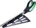 Produktbild: Pizzaschere mit Heber Edelstahl Pizzaheber Pizzaschneider Schere 27cm schw.-grün