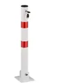 Produktbild: Absperrpfosten, klappbar, Stahl, Parkplatz Absperrung, h: 65 cm, abschließbar, runder Parkpfosten, weiß/rot - Relaxdays