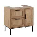Produktbild: KADIMA DESIGN Waschbeckenunterschrank Eiche-Optik 60x60x40 cm mit Tür und Schubladen | Badezimmerschrank mit Rattangeflecht | Unterschrank Stehend | Badschrank Midischrank Klein