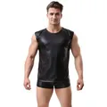 Produktbild: Lau-Fashion T-Shirt Muskelshirt Lack Leder Wetlook Body Unterhemd Schwarz Strip Gogo M/XL M/L