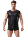 Produktbild: Herren T-Shirt Lack Leder Wetlook Body Unterhemd Schwarz Strip Gogo M/XL