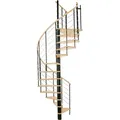 Produktbild: Minka Spindeltreppe Venezia Buche keilgezinkt mit Massivholzhandlauf und UK in schwarz Ø120cm bis 309,4cm Geschosshöhe