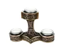 Produktbild: Vogler Dekofigur Germanischer Teelichthalter Mjolnir Thor's Hammer bronz. 3 Teelichter