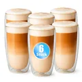 Produktbild: BigDean 6 Stück hohe doppelwandige Latte Macchiato Gläser 350 ml aus Borosilikatglas – Kaffeegläser in Geschenkverpackung