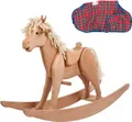 Produktbild: Jamso Design - Schaukelpferd JOLLY inkl. Pferdedecke, Pferd aus 100 % Buchenholz mit Naturmähne, Schaukeltier, Holzpferd, Taufgeschenk, 1. Geburtstag