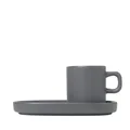 Produktbild: Blomus Pilar Set 2 Espressotassen mit Untertassen, Kaffeetasse, Tasse, Keramik, Pewter, 50 ml, 63972