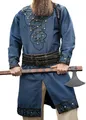 Produktbild: Leonardo Carbone® Wikinger Tunika Erik ? Mittelalter Kleidung Herren, Freizeithemden Kurzarm, Karneval Kostüm, Wikinger Tunika, LARP-Kleidung - 100% Baumwolle mit Leder Applikationen Dunkelblau XXL