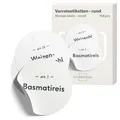 Produktbild: SILBERTHAL Vorratsgläser Etiketten Set (156 Stück) Rund – wasserfest & selbstklebend, 120 vorgedruckt + 36 blanko, rückstandslos ablösbar & wiederverwendbar, 2 Größen (Ø 6,7 cm / 40×15 mm), matt weiß