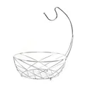 Produktbild: DESIGN DELIGHTS PRAKTISCHER METALL OBSTKORB FRESH | Ø 25 cm, verchromt, mit Bananenaufhänger | Früchtekorb, Metall Brotkorb, Obsthalter