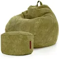 Produktbild: Green Bean® 2er Set Indoor XXL Sitzsack + Pouf mit EPS-Perlen Füllung - Fußhocker Fußkissen Hocker Bodenkissen Liegekissen Sitzkissen Lounge Chair - Grün