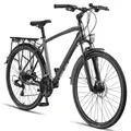 Produktbild: Licorne Bike Premium Touring Trekking Bike in 28 Zoll - Fahrrad für Jungen, Mädchen, Damen und Herren - 21 Gang-Schaltung - Mountainbike - Crossbike Stil:Herren;Farbe:Titanium