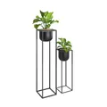 Produktbild: Ribelli Metall Blumentopf Ständer 2er Set φ20/24 cm, Blumenhocker mit Übertopf, Blumentreppe Pflanzenständer Blumenständer für Draußen & Innen, Pflanzenregal für Haus & Garten Dekoration (Schwarz)