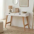 Produktbild: Schreibtisch MILO mit 2 Schubkasten, Massivholz, stabil und langlebig,  ideal für Home-Office, weiß / Eiche farben, Schubladen für Stauraum - Weiß